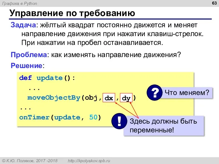 Управление по требованию Задача: жёлтый квадрат постоянно движется и меняет направление