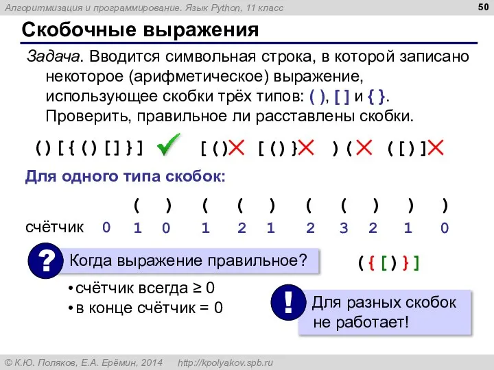 Скобочные выражения Задача. Вводится символьная строка, в которой записано некоторое (арифметическое)