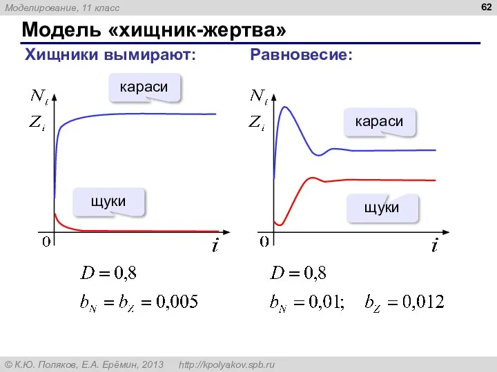 Модель «хищник-жертва» Хищники вымирают: Равновесие: караси щуки караси щуки