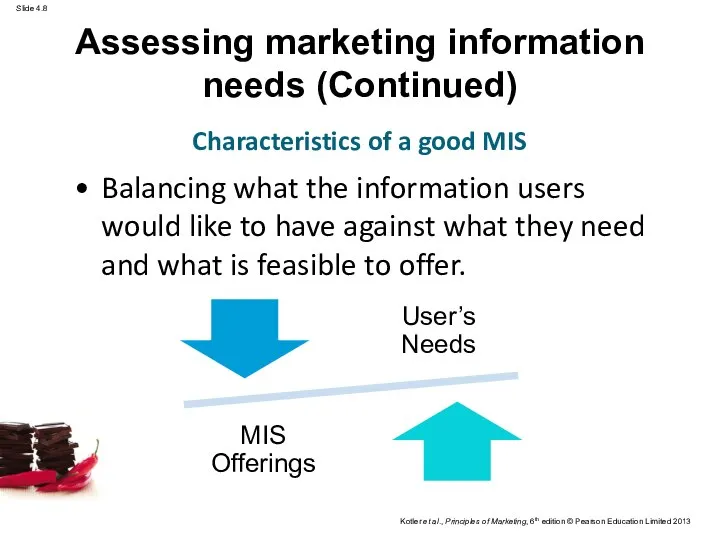 Assessing marketing information needs (Continued) Balancing what the information users would