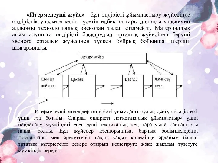 «Итермелеуші жүйе» - бұл өндірісті ұйымдастыру жүйесінде өндірістік учаскеге келіп түсетін