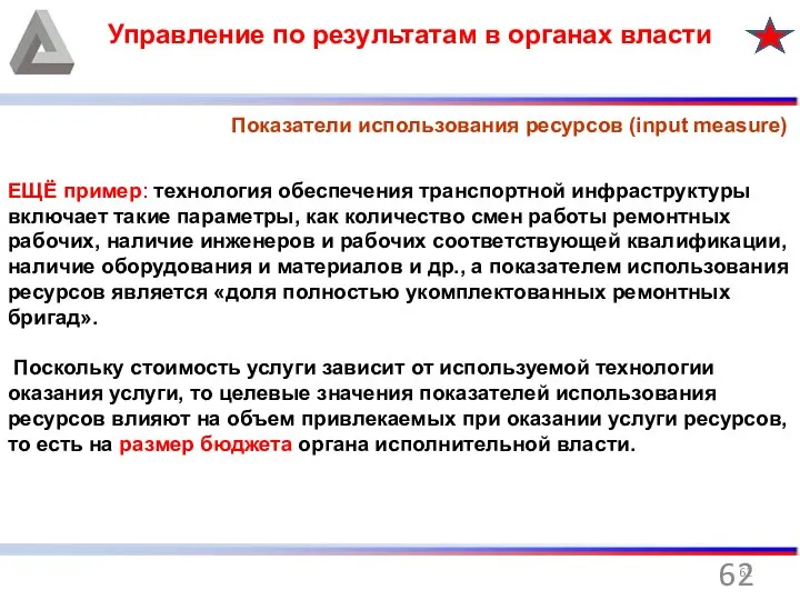 Управление по результатам в органах власти Показатели использования ресурсов (input measure)