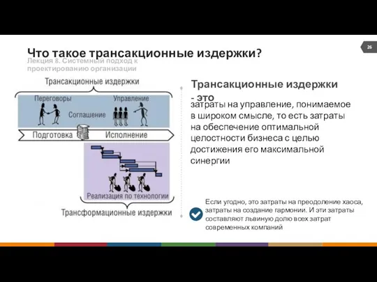 Что такое трансакционные издержки? Лекция 8. Системный подход к проектированию организации