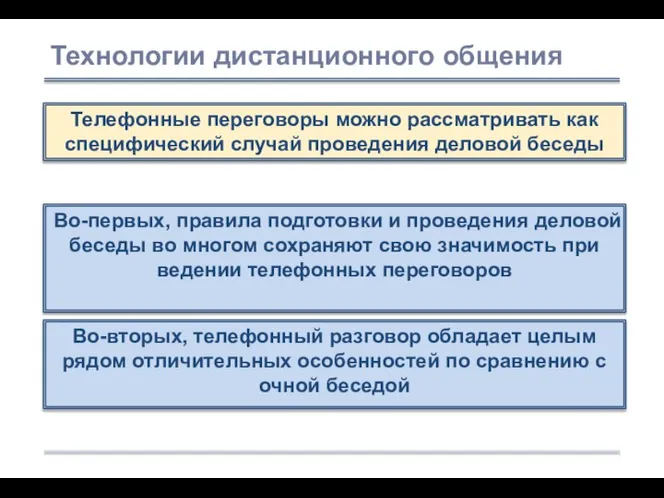 Во-вторых, телефонный разговор обладает целым рядом отличительных особенностей по сравнению с