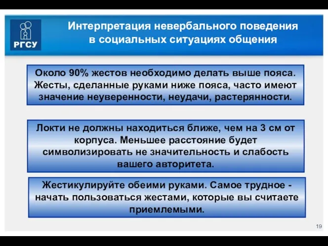 Интерпретация невербального поведения в социальных ситуациях общения Около 90% жестов необходимо