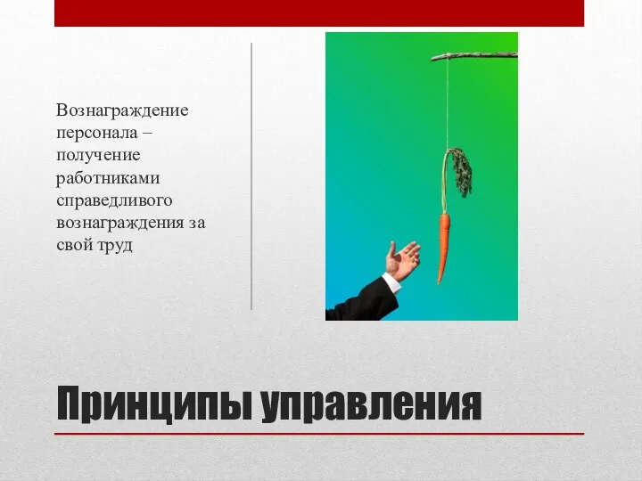 Принципы управления Вознаграждение персонала – получение работниками справедливого вознаграждения за свой труд