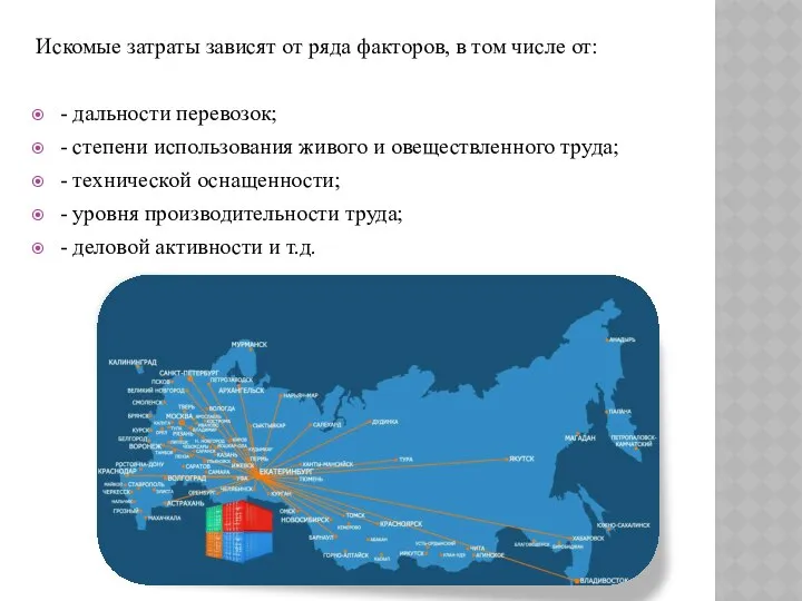 Искомые затраты зависят от ряда факторов, в том числе от: -