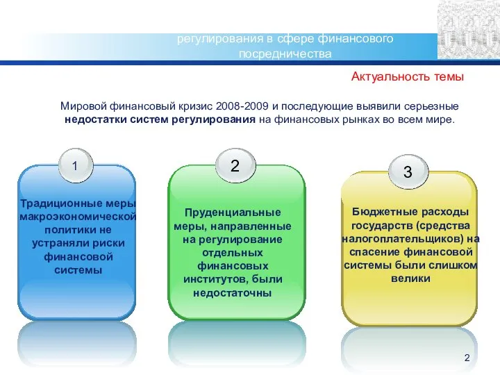 Новые подходы к организации надзора и регулирования в сфере финансового посредничества