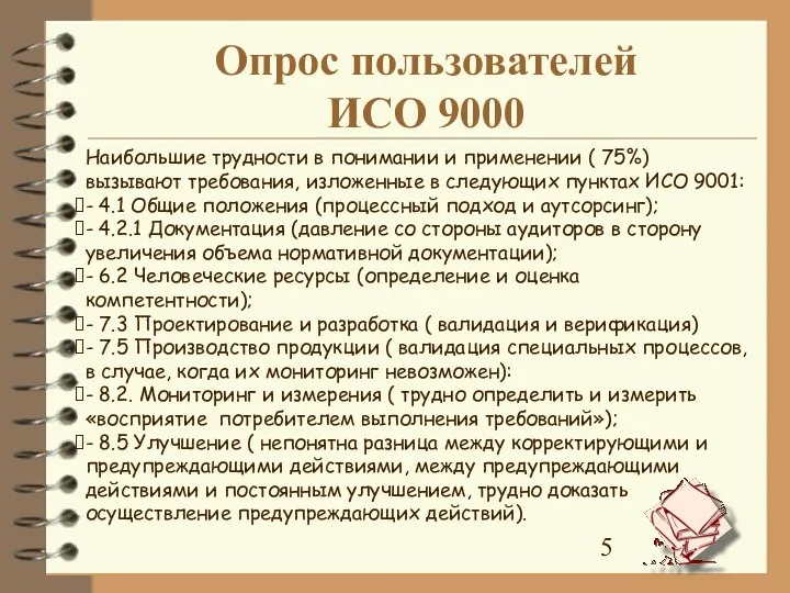 Опрос пользователей ИСО 9000 Наибольшие трудности в понимании и применении (