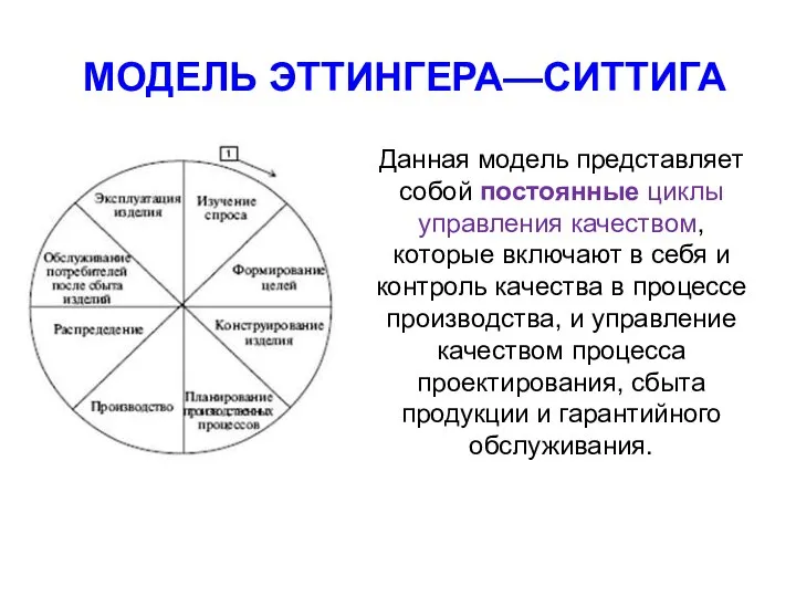 МОДЕЛЬ ЭТТИНГЕРА—СИТТИГА Данная модель представляет собой постоянные циклы управления качеством, которые