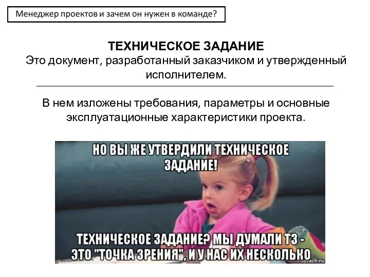 ТЕХНИЧЕСКОЕ ЗАДАНИЕ Это документ, разработанный заказчиком и утвержденный исполнителем. В нем