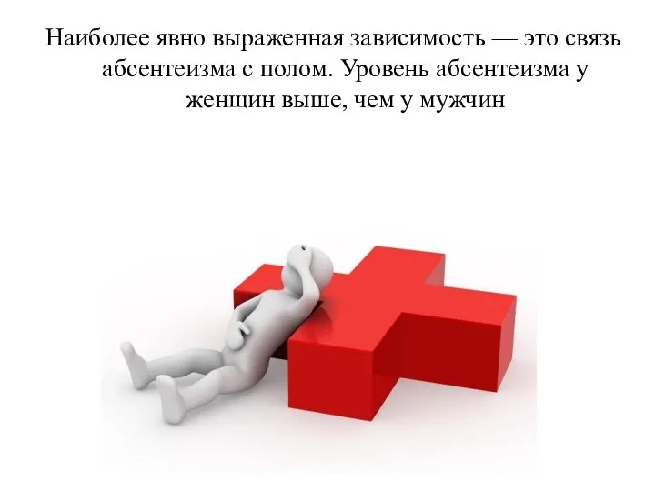 Наиболее явно выраженная зависимость — это связь абсентеизма с полом. Уровень