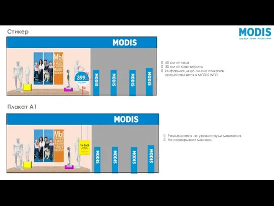 Стикер 60 см от пола 30 см от края витрины Информация
