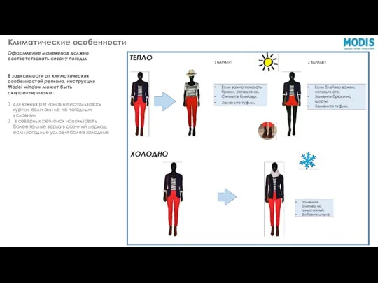 Климатические особенности Оформление манекенов должно соответствовать сезону погоды. В зависимости от