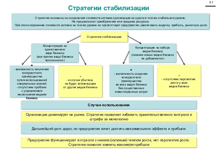 Стратегии стабилизации Стратегии основаны на сохранении стоимости активов организации на одном