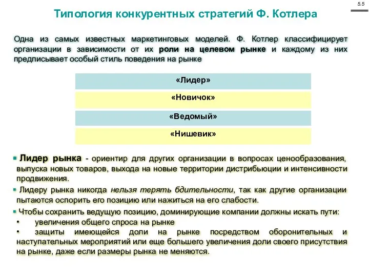 Одна из самых известных маркетинговых моделей. Ф. Котлер классифицирует организации в