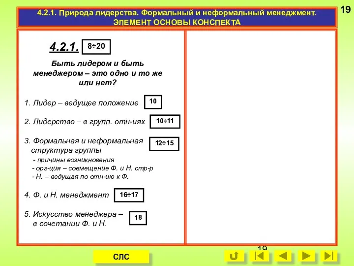 4.2.1. Природа лидерства. Формальный и неформальный менеджмент. ЭЛЕМЕНТ ОСНОВЫ КОНСПЕКТА 1.