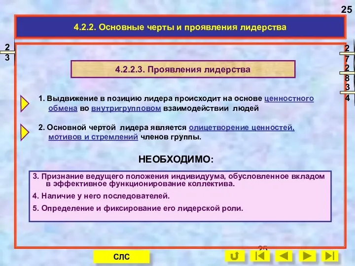 4.2.2.3. Проявления лидерства 3. Признание ведущего положения индивидуума, обусловленное вкладом в