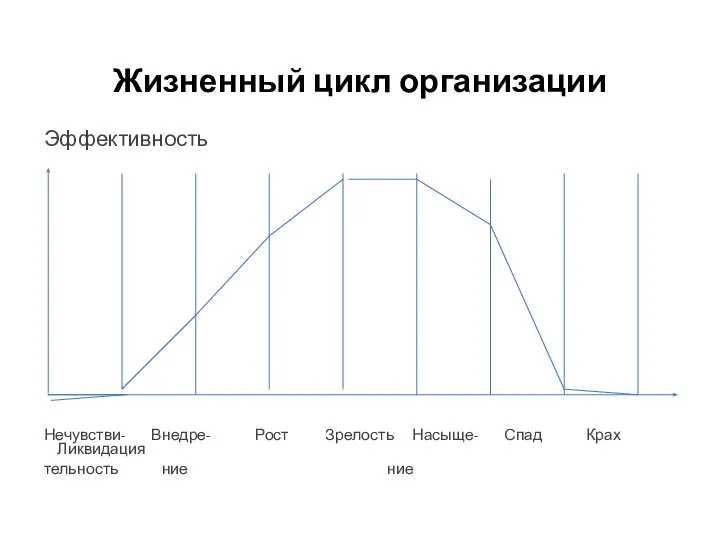 Жизненный цикл организации Эффективность Нечувстви- Внедре- Рост Зрелость Насыще- Спад Крах Ликвидация тельность ние ние