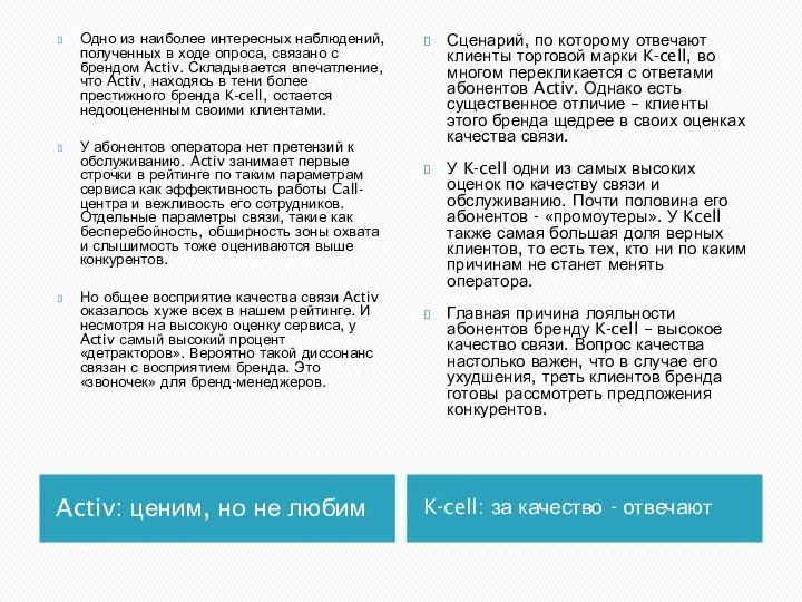 Activ: ценим, но не любим K-cell: за качество - отвечают Одно