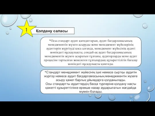 Қолдану саласы 1 *Осы стандарт аудит қағидаттарын, аудит бағдарламасының менеджментін жүзеге