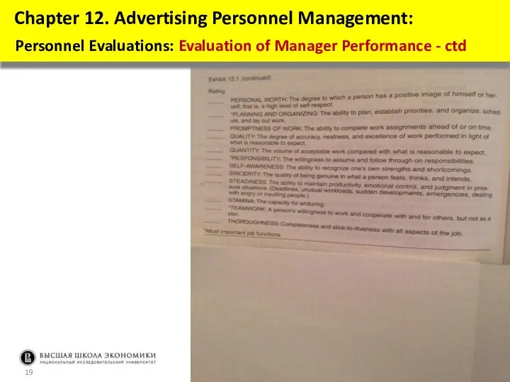 Chapter 12. Advertising Personnel Management: Personnel Evaluations: Evaluation of Manager Performance - ctd