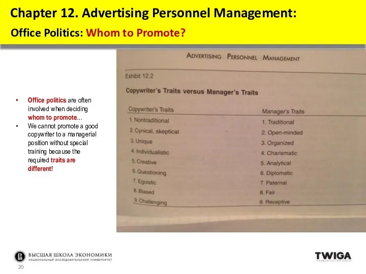 Chapter 12. Advertising Personnel Management: Office Politics: Whom to Promote? Office