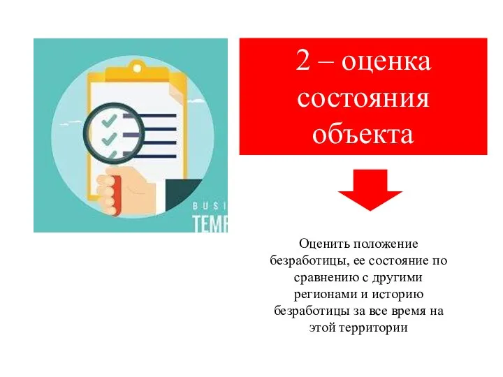 2 – оценка состояния объекта Оценить положение безработицы, ее состояние по