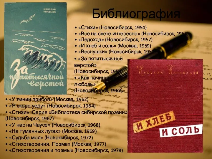 Библиография • «Стихи» (Новосибирск, 1954) • «Все на свете интересно» (Новосибирск,