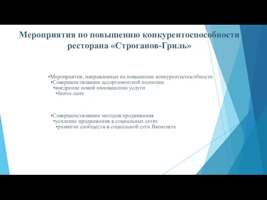 Мероприятия по повышению конкурентоспособности ресторана «Строганов-Гриль» Мероприятия, направленные на повышение конкурентоспособности