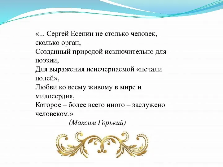 «... Сергей Есенин не столько человек, сколько орган, Созданный природой исключительно