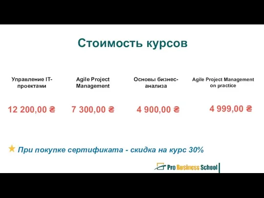 Стоимость курсов 12 200,00 ₴ 7 300,00 ₴ 4 900,00 ₴