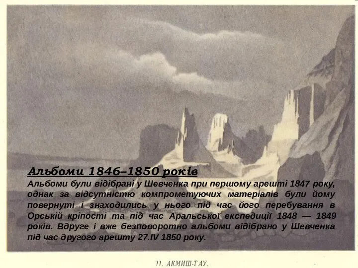 Альбоми 1846–1850 років Альбоми були відібрані у Шевченка при першому арешті