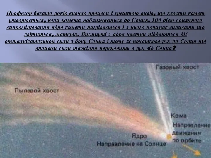 Професор багато років вивчав процеси і зрештою вивів, що хвости комет