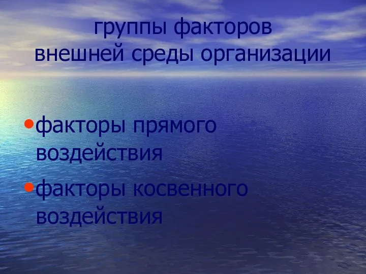 группы факторов внешней среды организации факторы прямого воздействия факторы косвенного воздействия