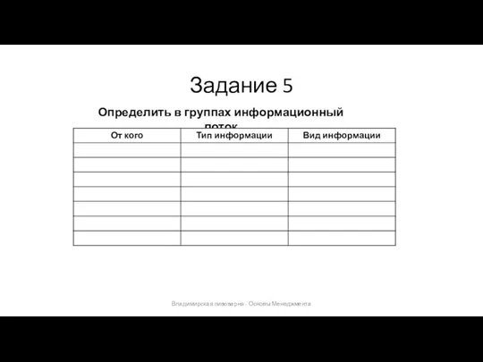 Задание 5 Владимирская пивоварня - Основы Менеджмента Определить в группах информационный поток