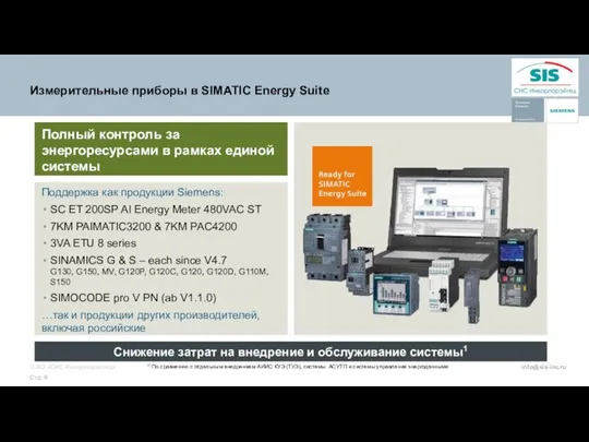 Измерительные приборы в SIMATIC Energy Suite 1) По сравнению с отдельным