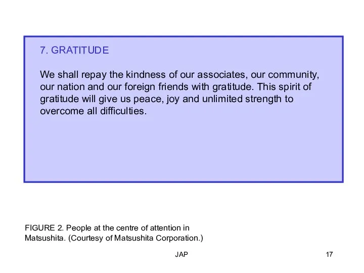 JAP 7. GRATITUDE We shall repay the kindness of our associates,
