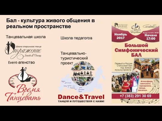 Event-агенство Танцевальная школа Школа педагогов Танцевально-туристический проект Бал - культура живого общения в реальном пространстве