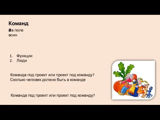 Команда Функции Люди 1 в поле воин Команда под проект или