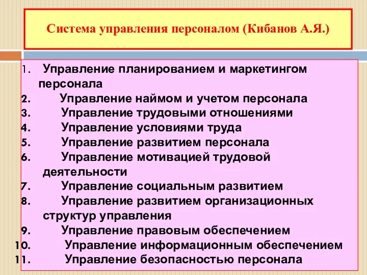 Система управления персоналом (Кибанов А.Я.) Управление планированием и маркетингом персонала Управление