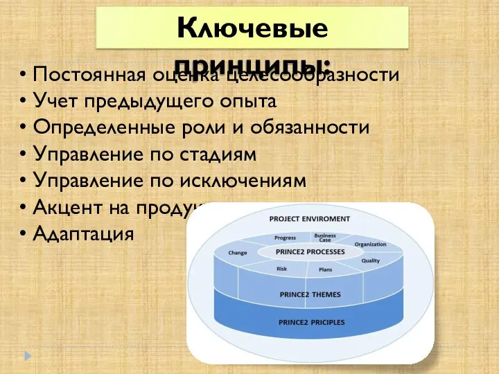 • Постоянная оценка целесообразности • Учет предыдущего опыта • Определенные роли