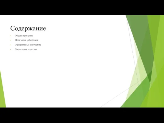 Содержание Общие принципы Мотивация работников Официальные документы Социальная политика