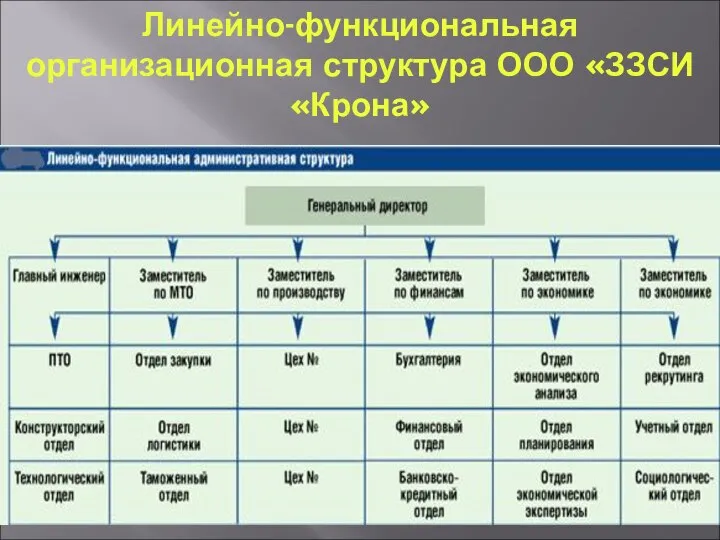 Линейно-функциональная организационная структура ООО «ЗЗСИ «Крона»