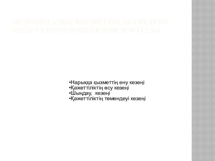 МЕДИЦИНАЛЫҚ ҚЫЗМЕТТІҢ КЕЗ КЕЛГЕН ТАУАР СЕКІЛДІ ӨМІРЛІК ЦИКЛІ БОЛАДЫ Нарыққа қызметтің