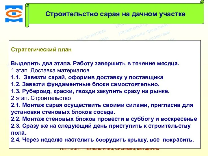 Консалтинговая компания ТСМ Наш стиль – Технологично, Системно, Методично Стратегический план