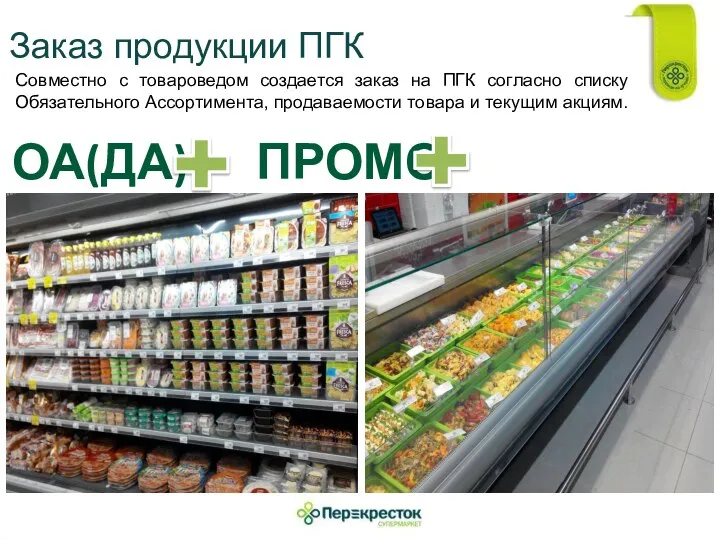 Заказ продукции ПГК Совместно с товароведом создается заказ на ПГК согласно