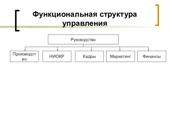 Функциональная структура управления Руководство Производство НИОКР Кадры Маркетинг Финансы