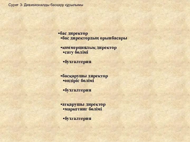 Сурет 3- Дивизионалды басқару құрылымы бас директор бас директордың орынбасары коммерциялық