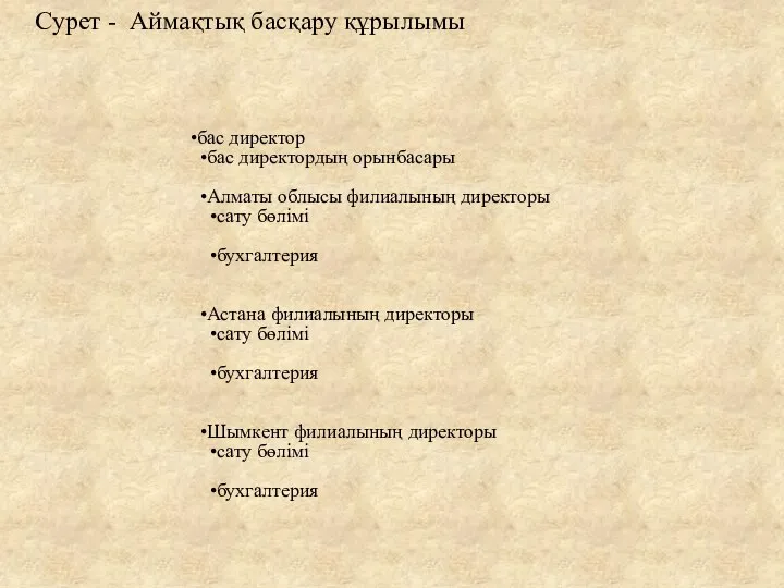 Сурет - Аймақтық басқару құрылымы бас директор бас директордың орынбасары Алматы